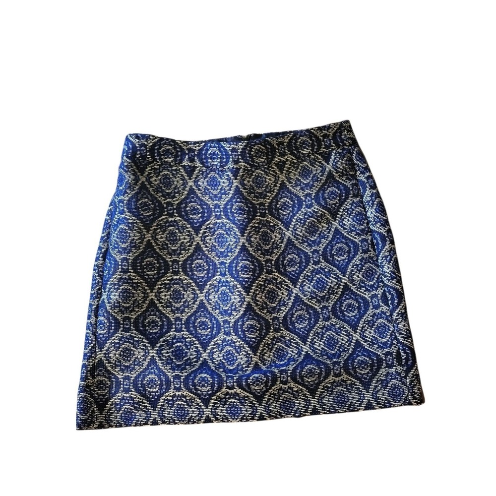 JCrew Mini Skirt Womens 0 Blue Metallic Jacquard Brocade Geometric ALine Short